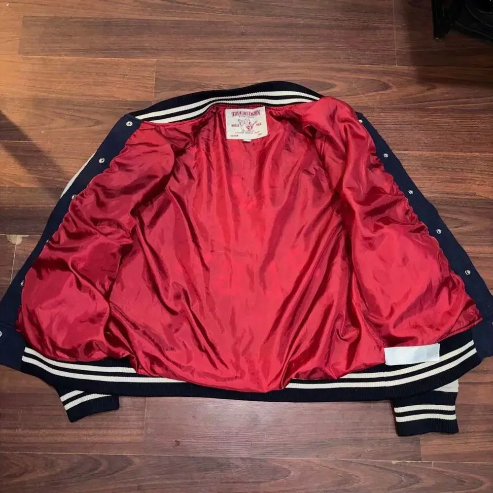 True Religion World Tour Varsity Bomber Jacket Navy XL